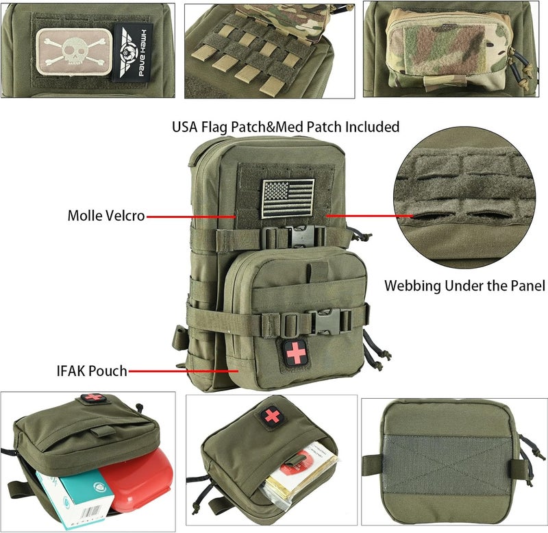 tactifans Tactical Mini Molle Hydration Pack,Molle Hydration Carrier with IFAK Pouch&US Flag&Med Patch,Hydropack for 2L Water Bladder - Image 3